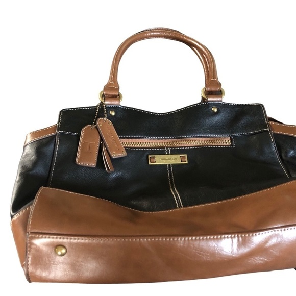 Tignanello Handbags - Tignanello Leather Two Tone Shoulder Bag Brown Black Double Handle Zip Pocket
